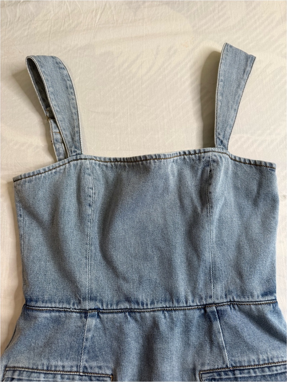 Light Blue Denim Pocket Mini Dress - Picture 3 of 5